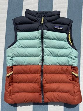 Patagonia Kids Colorblock Puffer Vest in Navy, Mint & Rust
